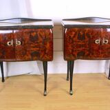 Pair of bedside tables, rosewood and burl walnut, Italy 1950