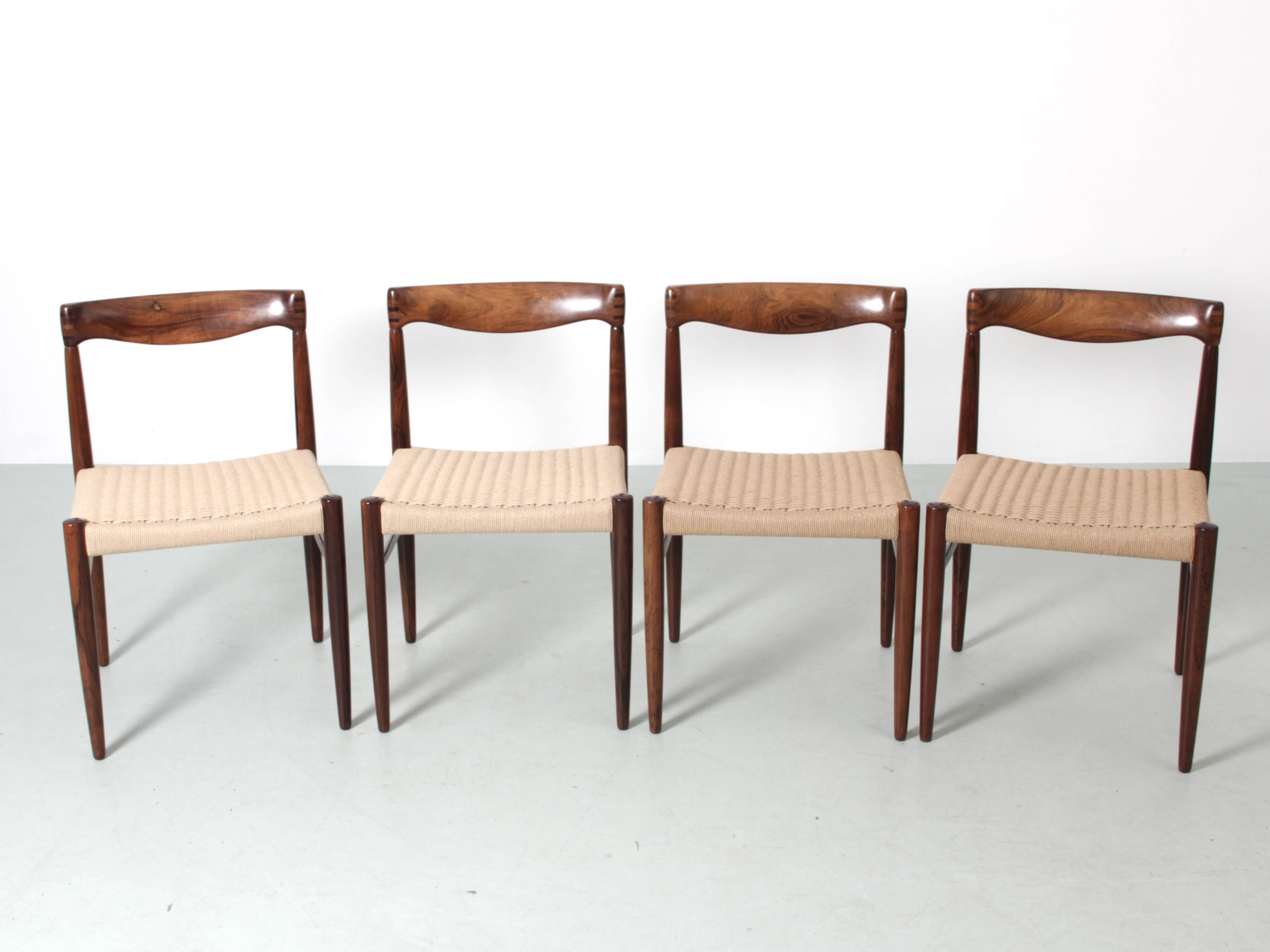 Set of 4 Scandinavian chairs in Rio rosewood by HW Klein