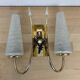 Pair of brass and opaline wall lamps 50s