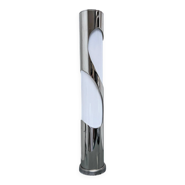 Vintage French decorative Space Age table lamp in chromed metal and glass