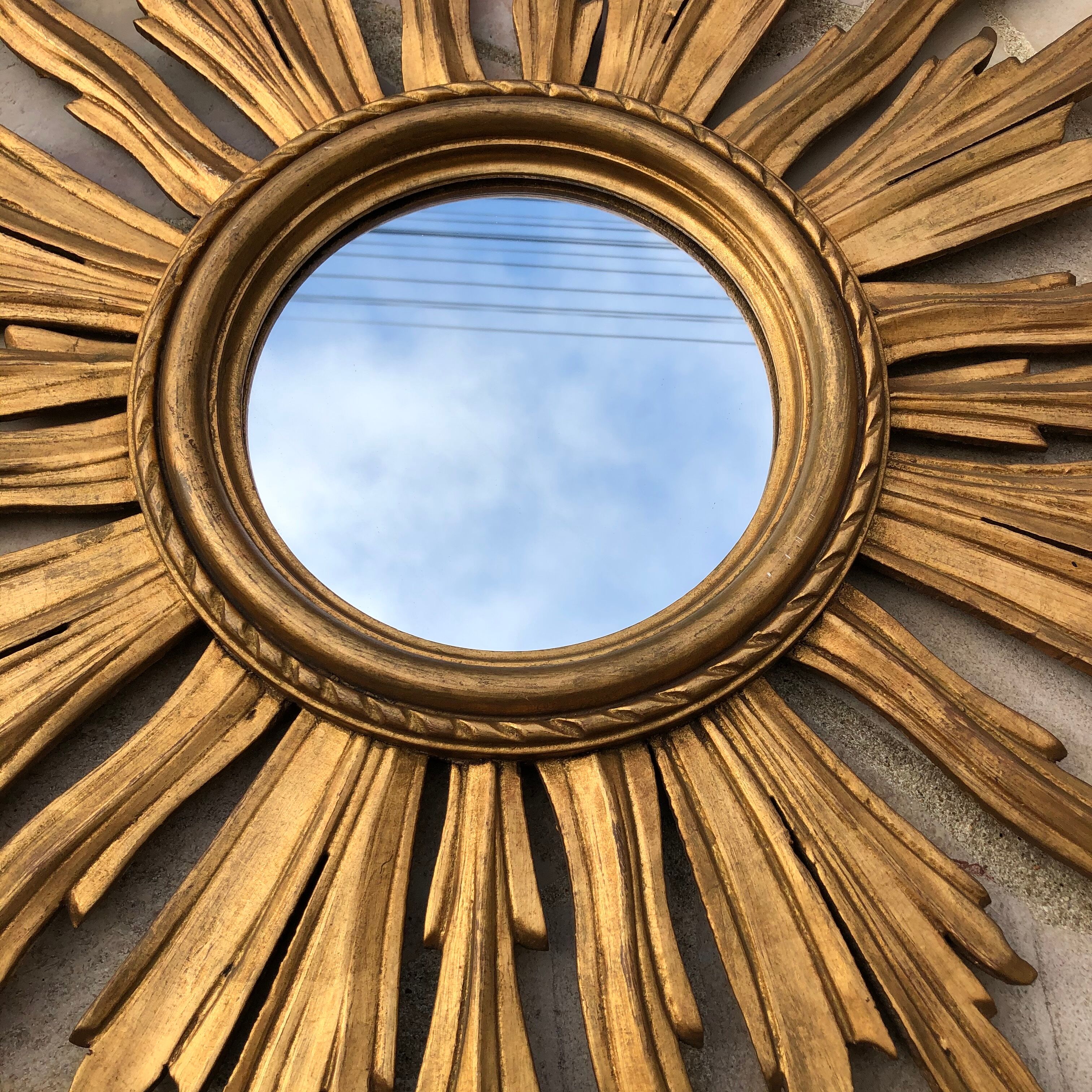 Mirror sun gilded wood diameter 82 cm