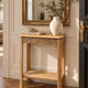 Art Deco console in raw wood with floral decoration, renovated 1930.