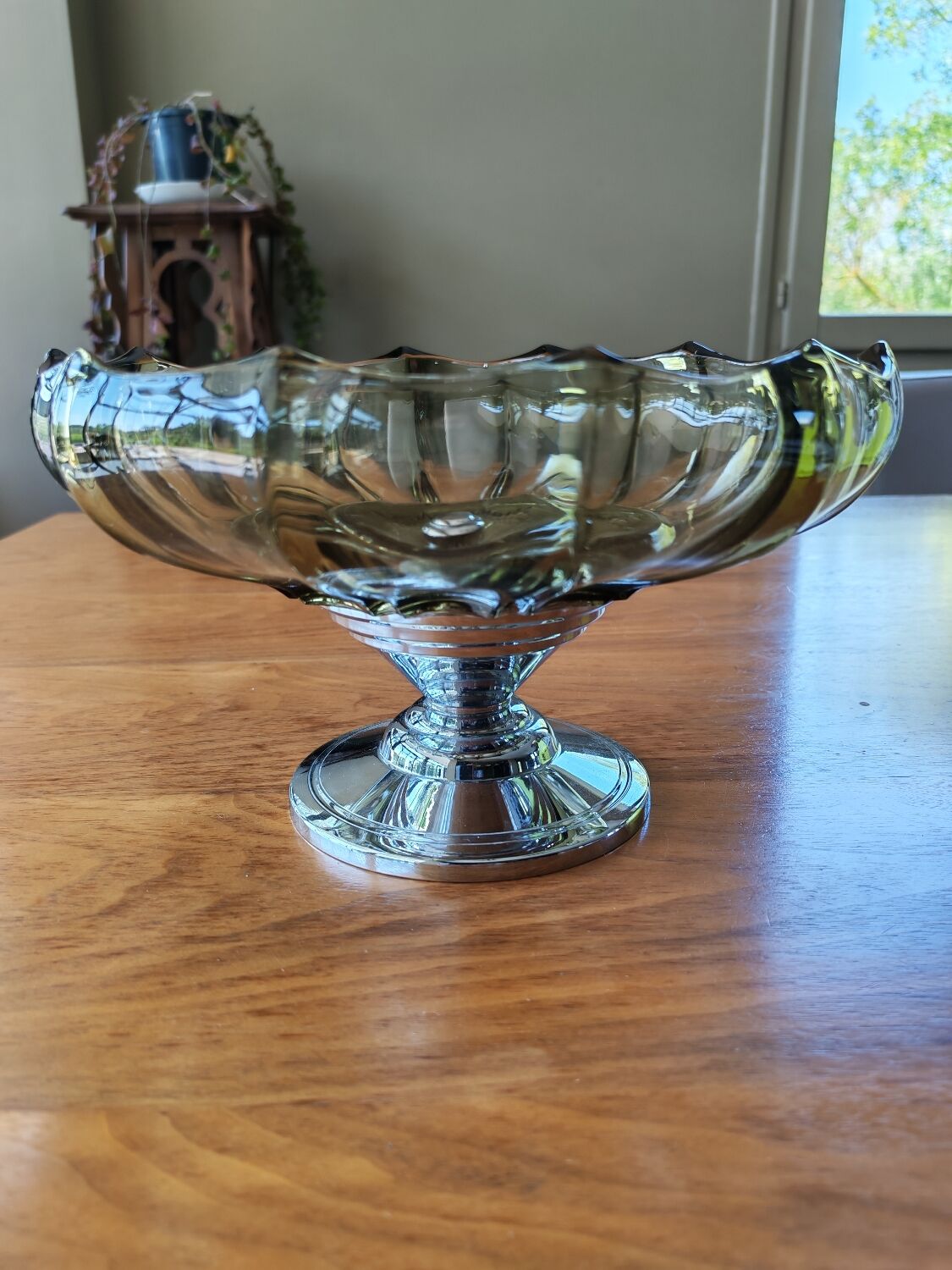 Coupe art déco en verre et métal chromé