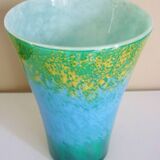 Large flared vase, signed La Rochère, blown glass with colored inclusions