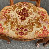 2 Louis XV chairs in solid wood and red-yellow fabric