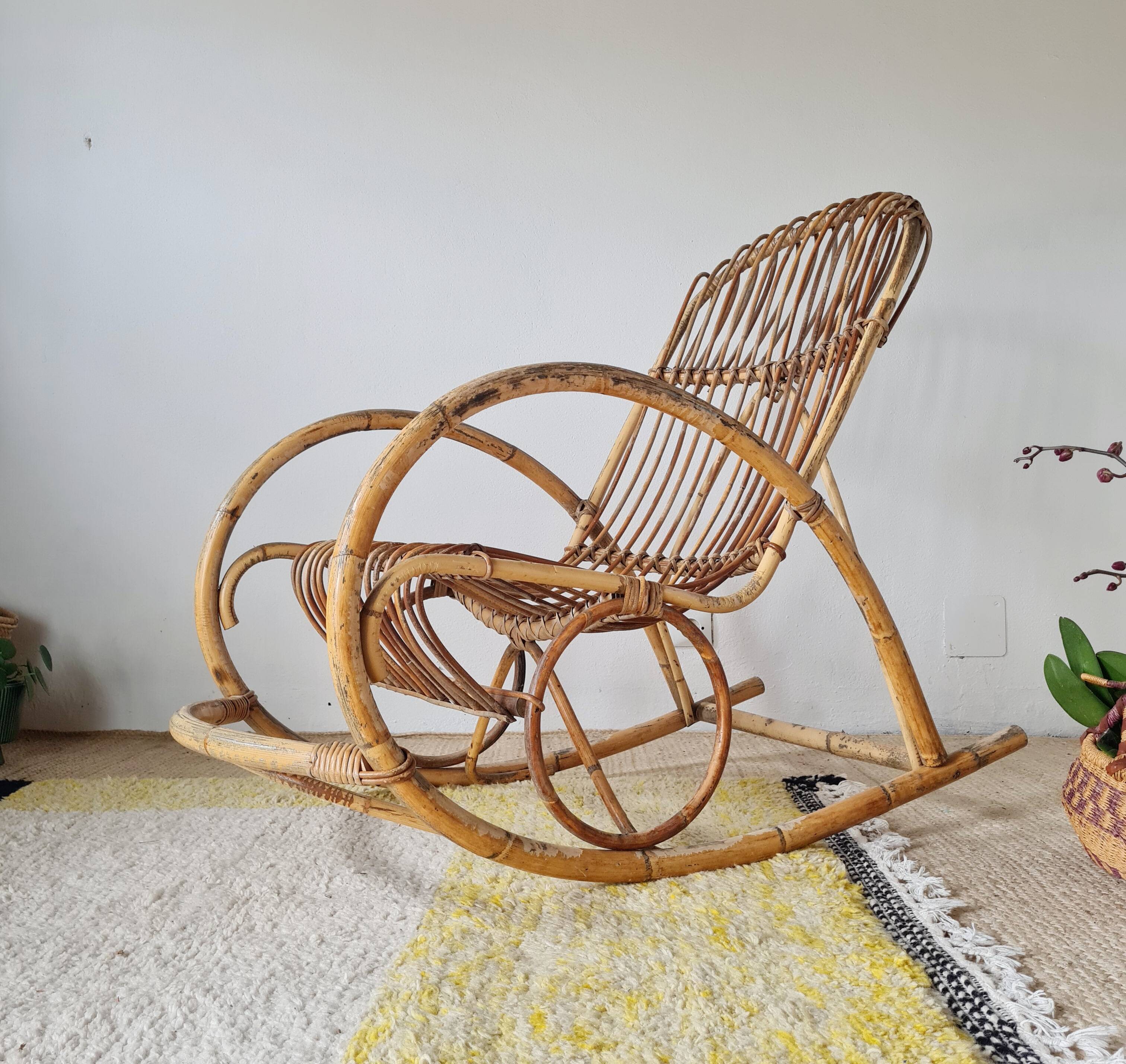 Antique rattan rocking chair