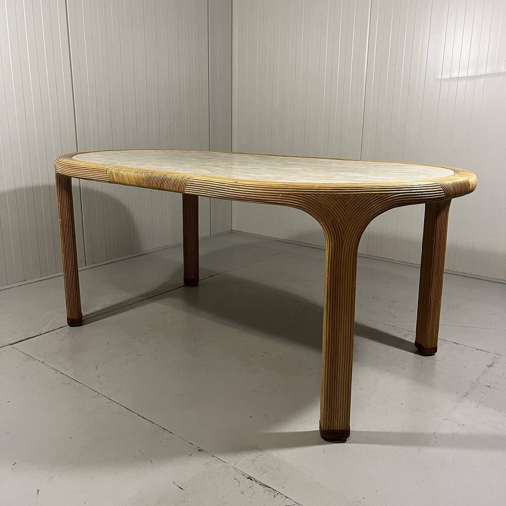 Vivai del Sud rattan & travertine dining table Italy 1960’s