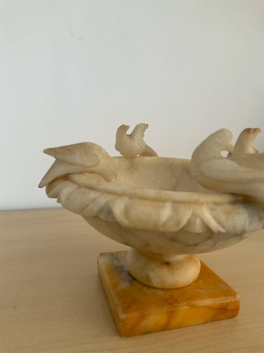 Vintage alabaster bird bath trinket dish