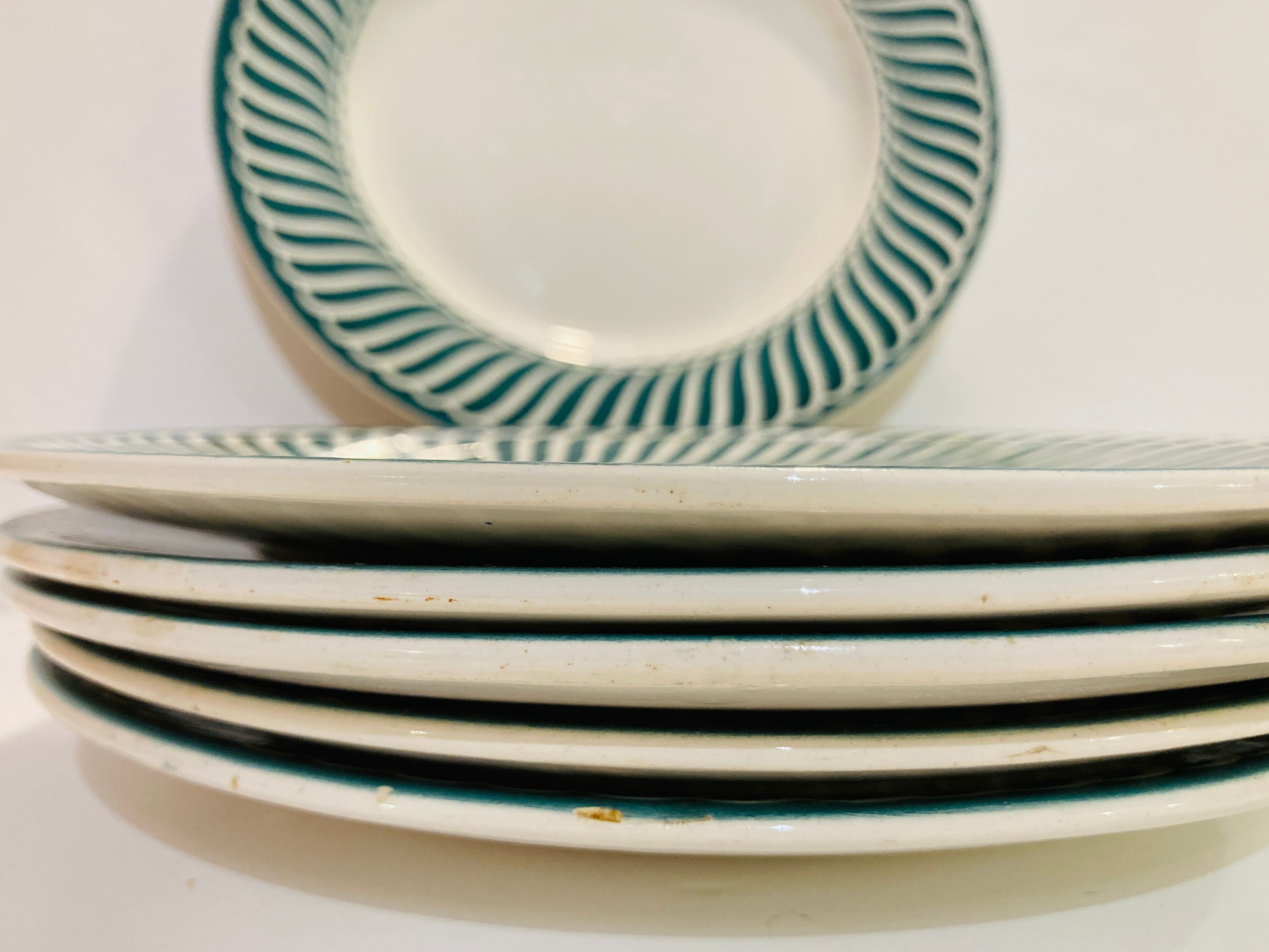 X6 green plates Jaquot digoin sarreguemines -vintage-retro-cuisine