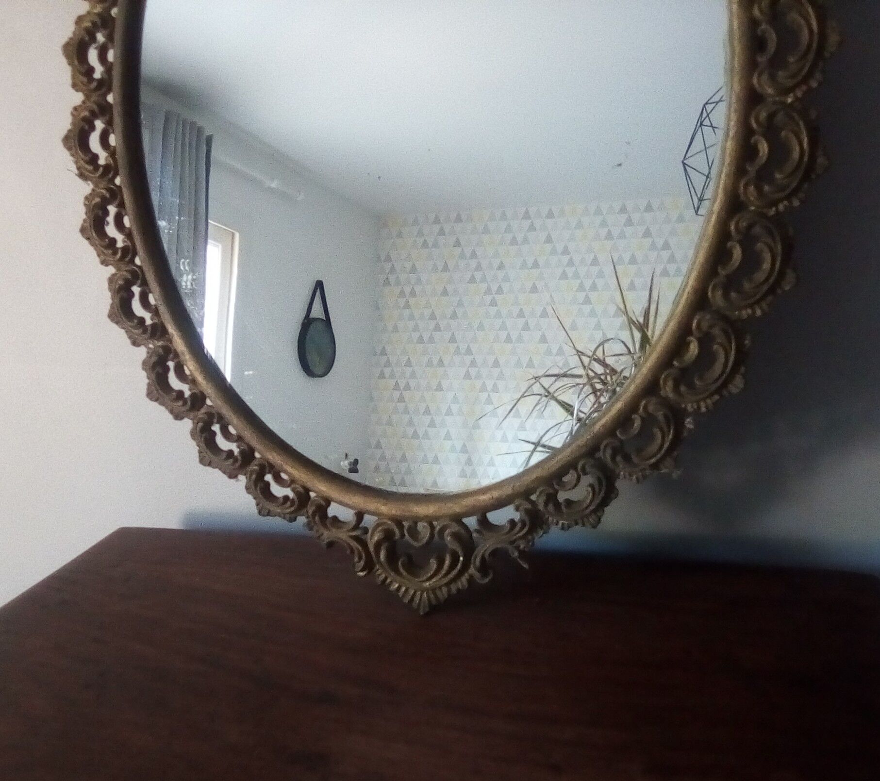 Old oval mirror 41x29 baroque style brass frame