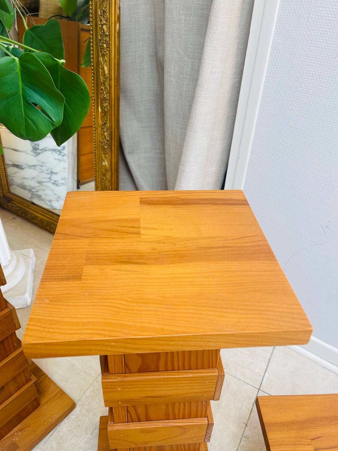 Teak column plant stand, 70s-80s