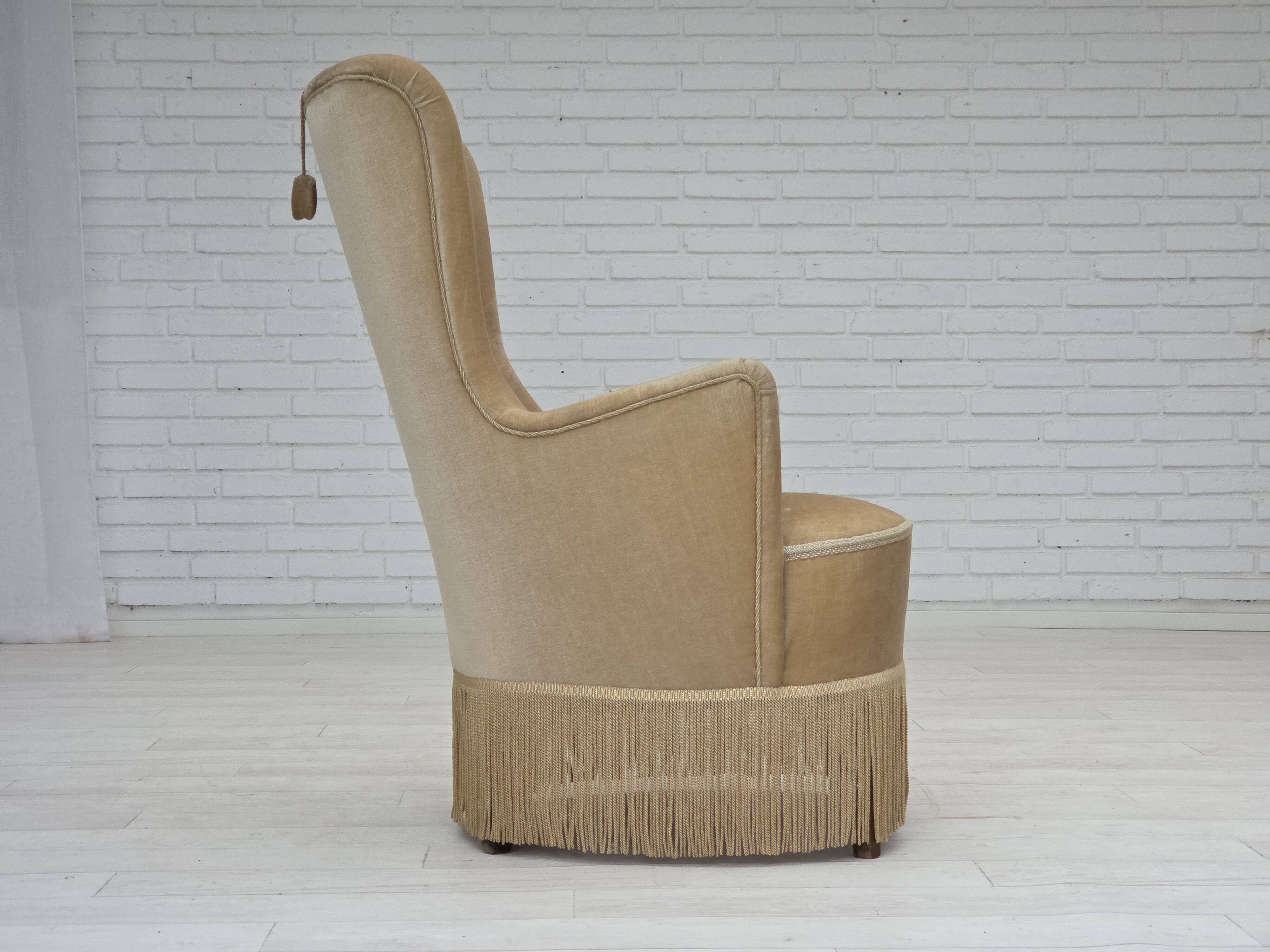 1960s, Danish armchair in green/brown furniture velour, original condition.