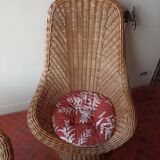 Rattan garden furniture set consisting of 3 armchairs and matching table