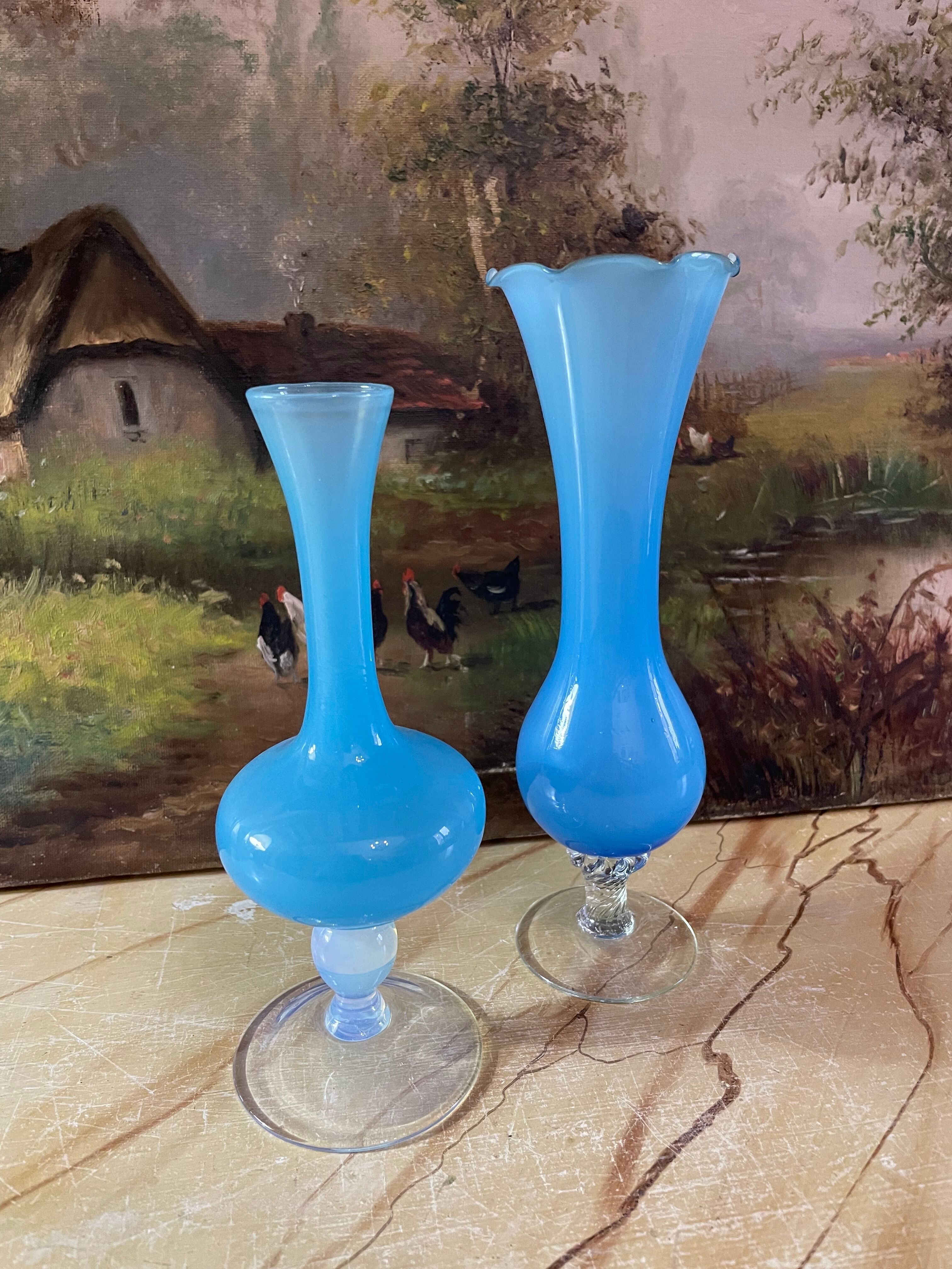 Duo de vases opaline bleue