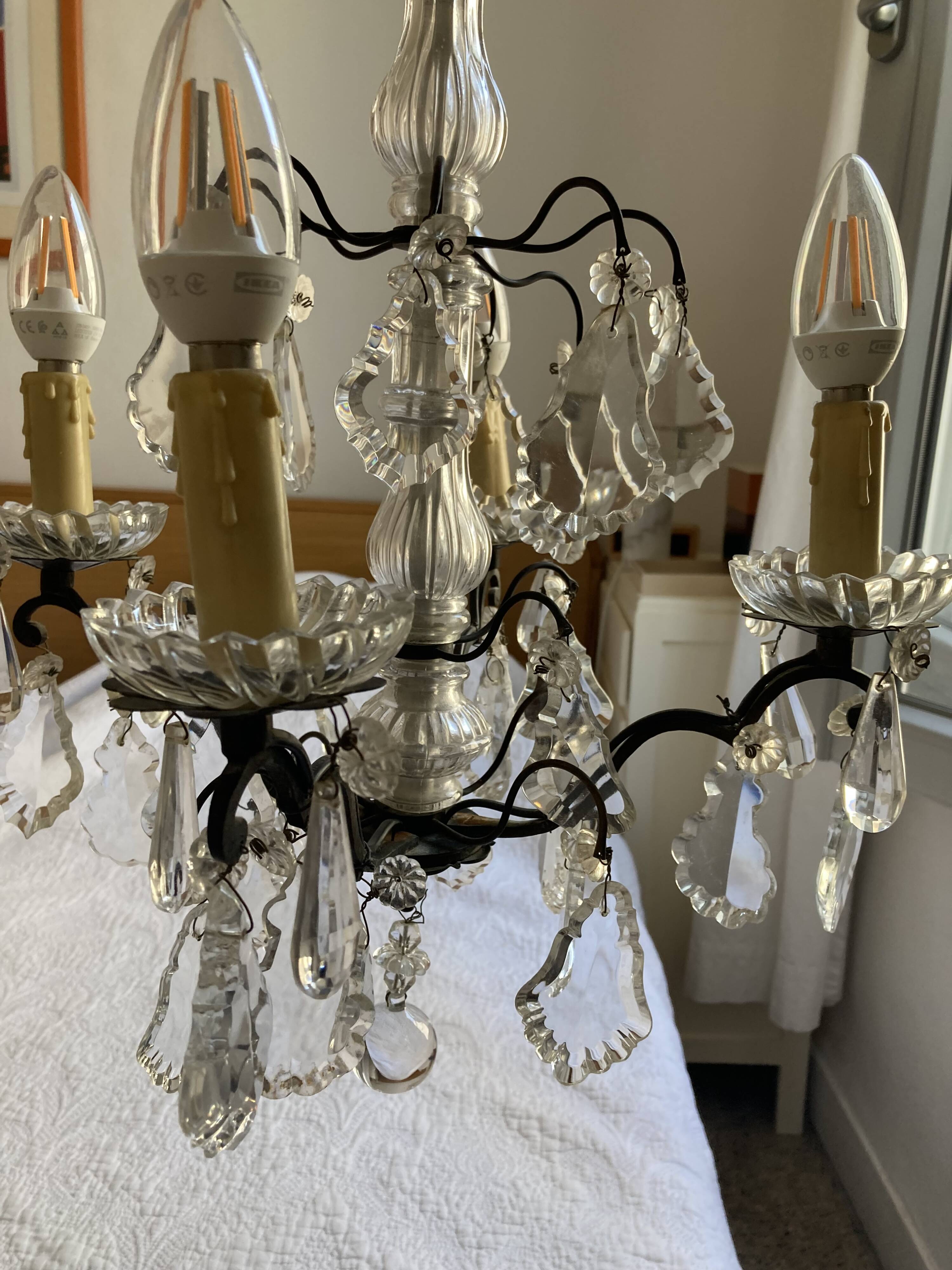 Lustre vintage à pampilles 4 branches