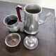 Vintage coffee maker in grey metal and bakelite handle