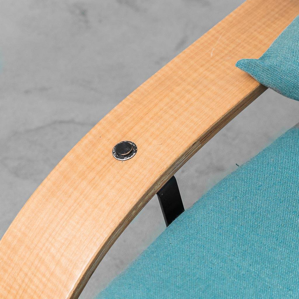 3-seater fabric sofa in Alvar Aalto style, bent wood, 1970s vintage modernism