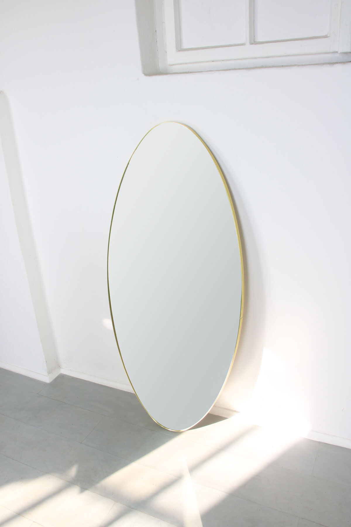 Vintage oval golden frame mirror, 70s