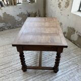 Paneled walnut desk with turned legs, 1900