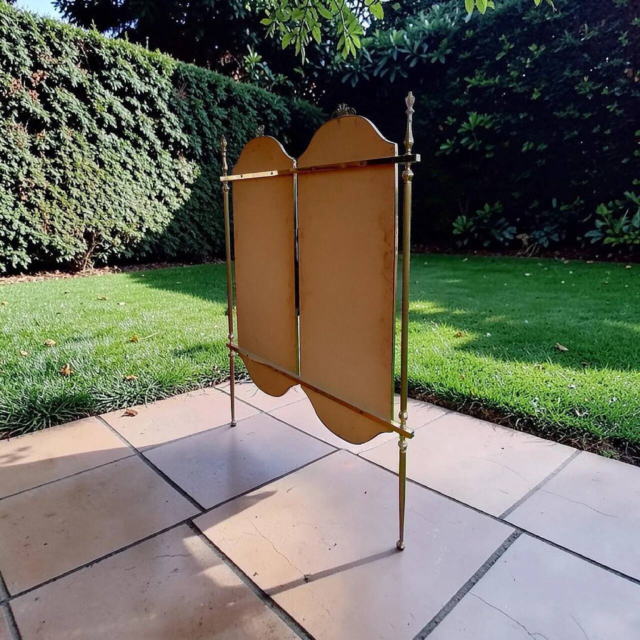 Italian coat rack in brass and red fabric, 1950s/60s.