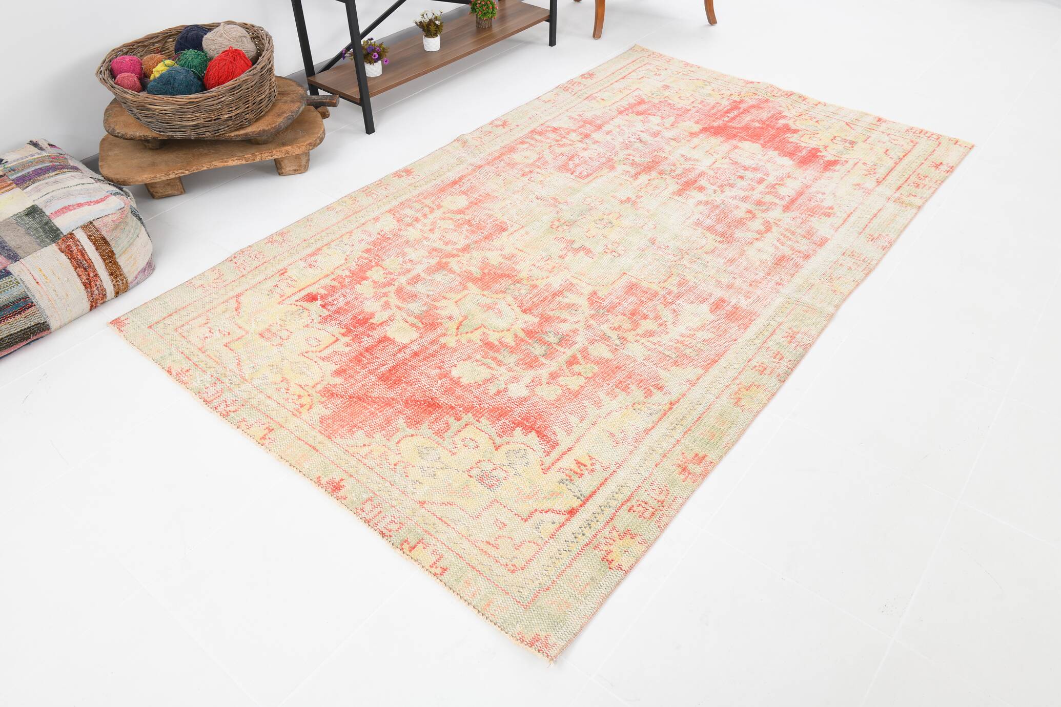 5x8 Cream & Red Turkish Vintage Rug 153x256Cm SK 20384