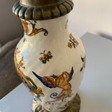 Pied de lampe en faience de gien décor renaissance 1876
