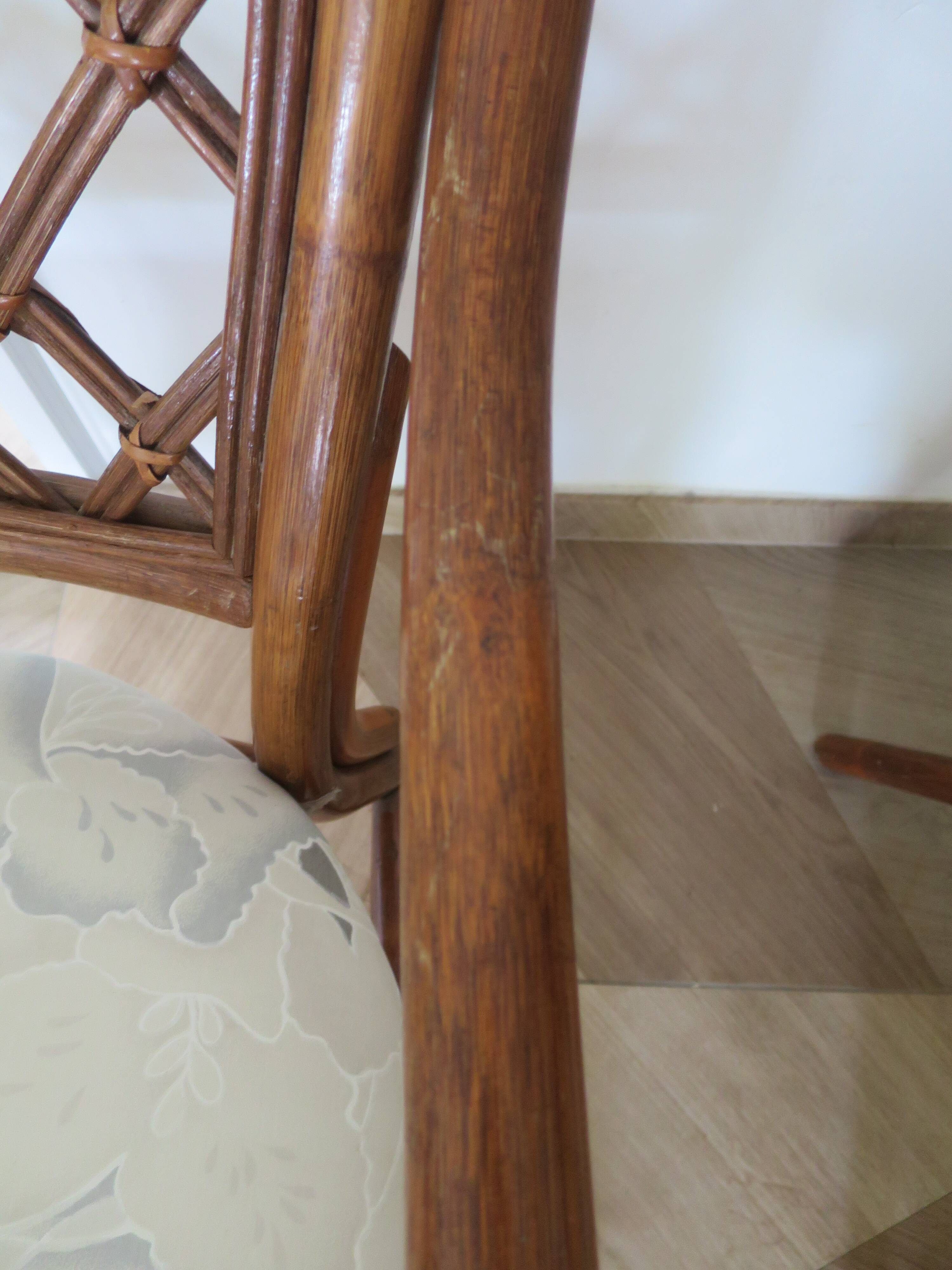Vintage lot of 2 woven bamboo rattan armchairs - Curved wood - 1980s