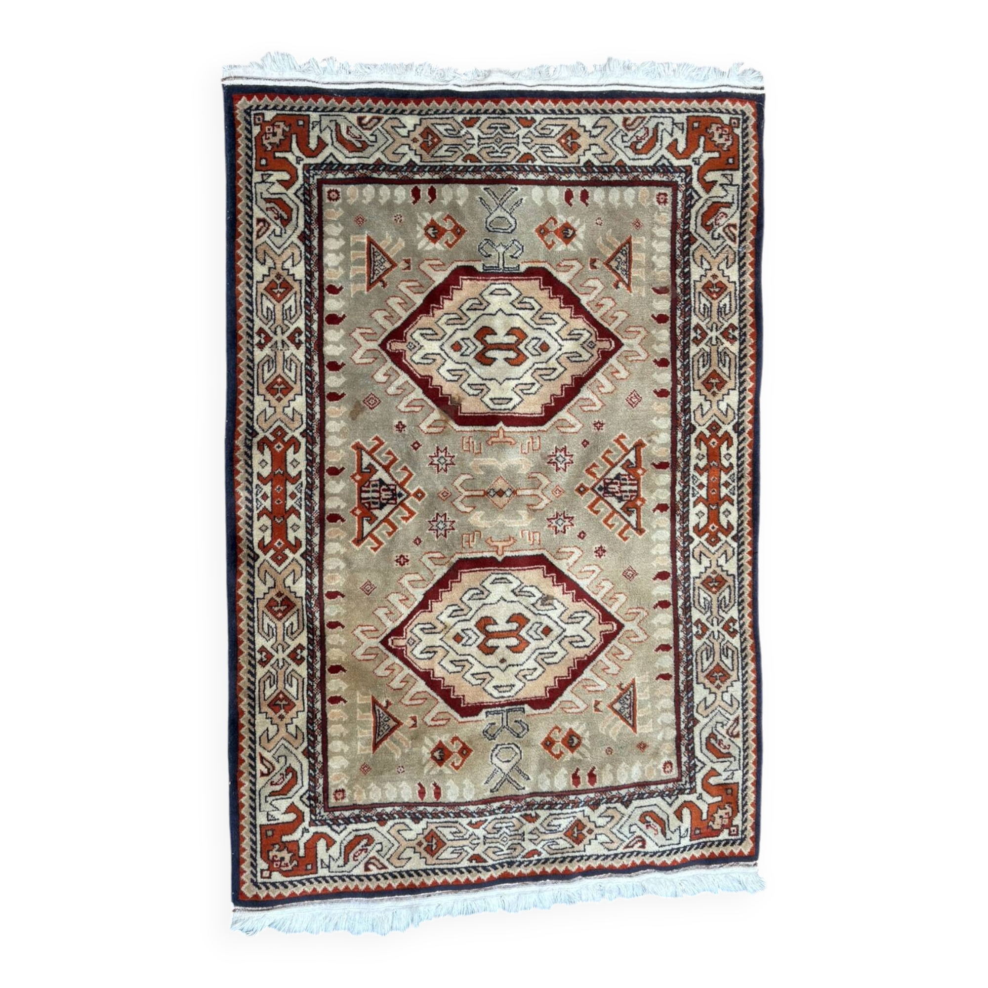 Tapis authentique shirvan fait main 155x100 cm pure laine caucasien géométr