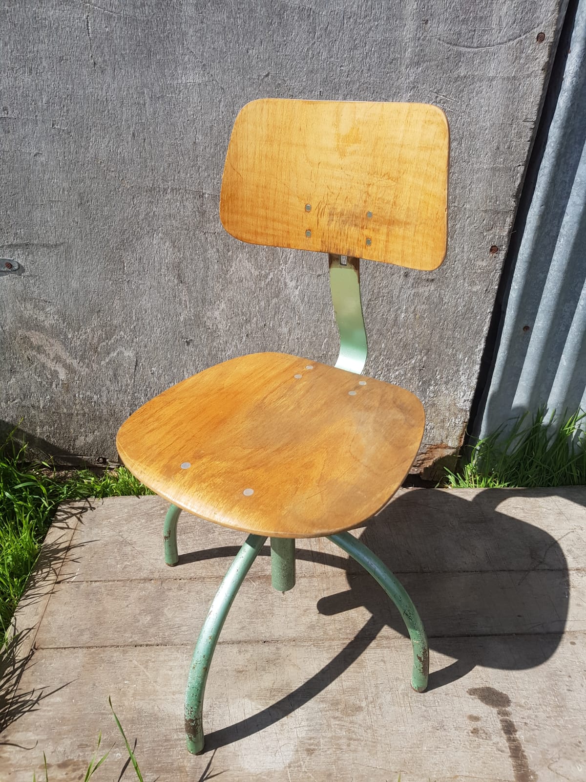 Former Anatomic metal workshop chair - seated - vintage adjustable wood file