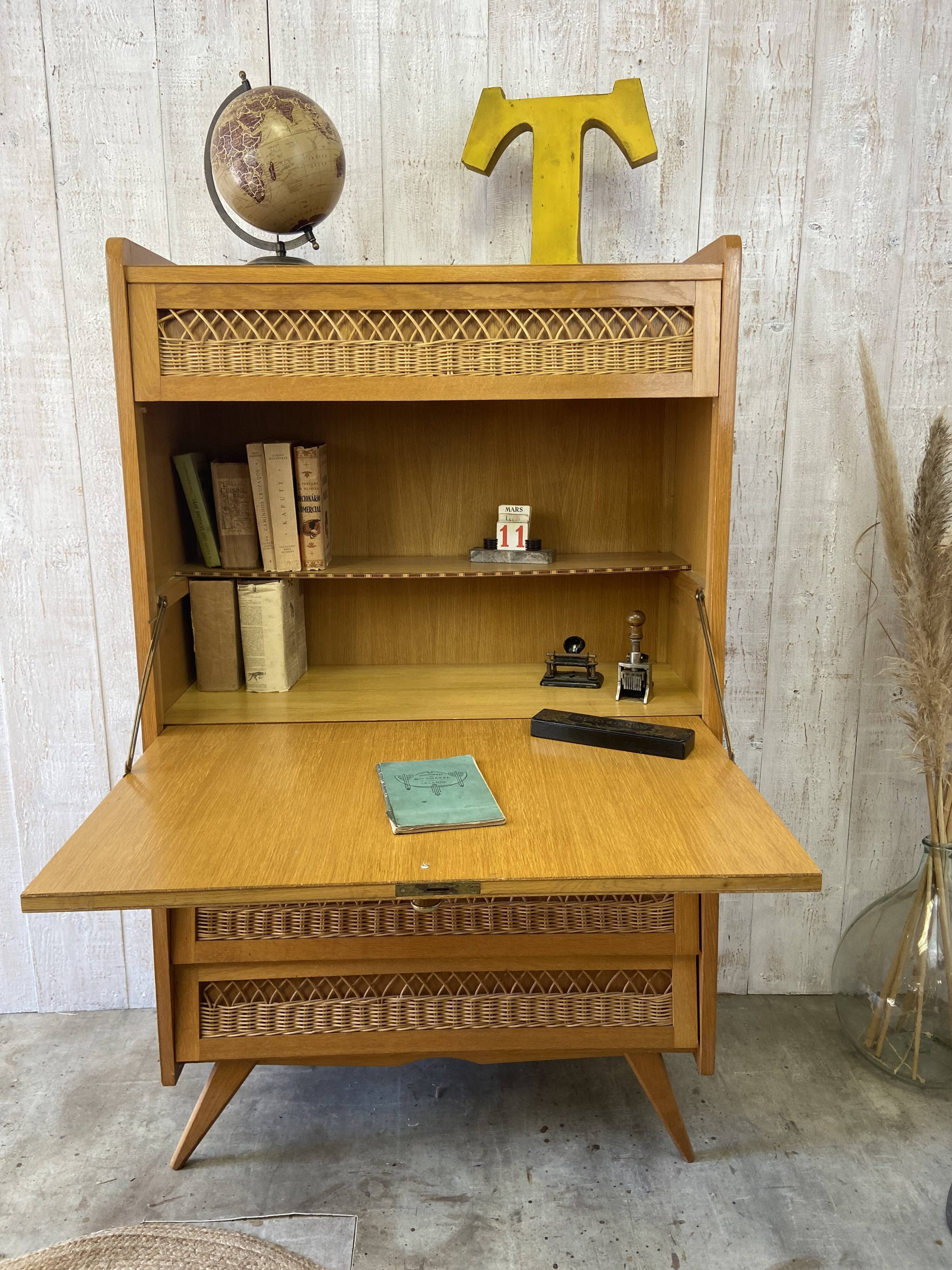 Vintage wood/wicker secretary