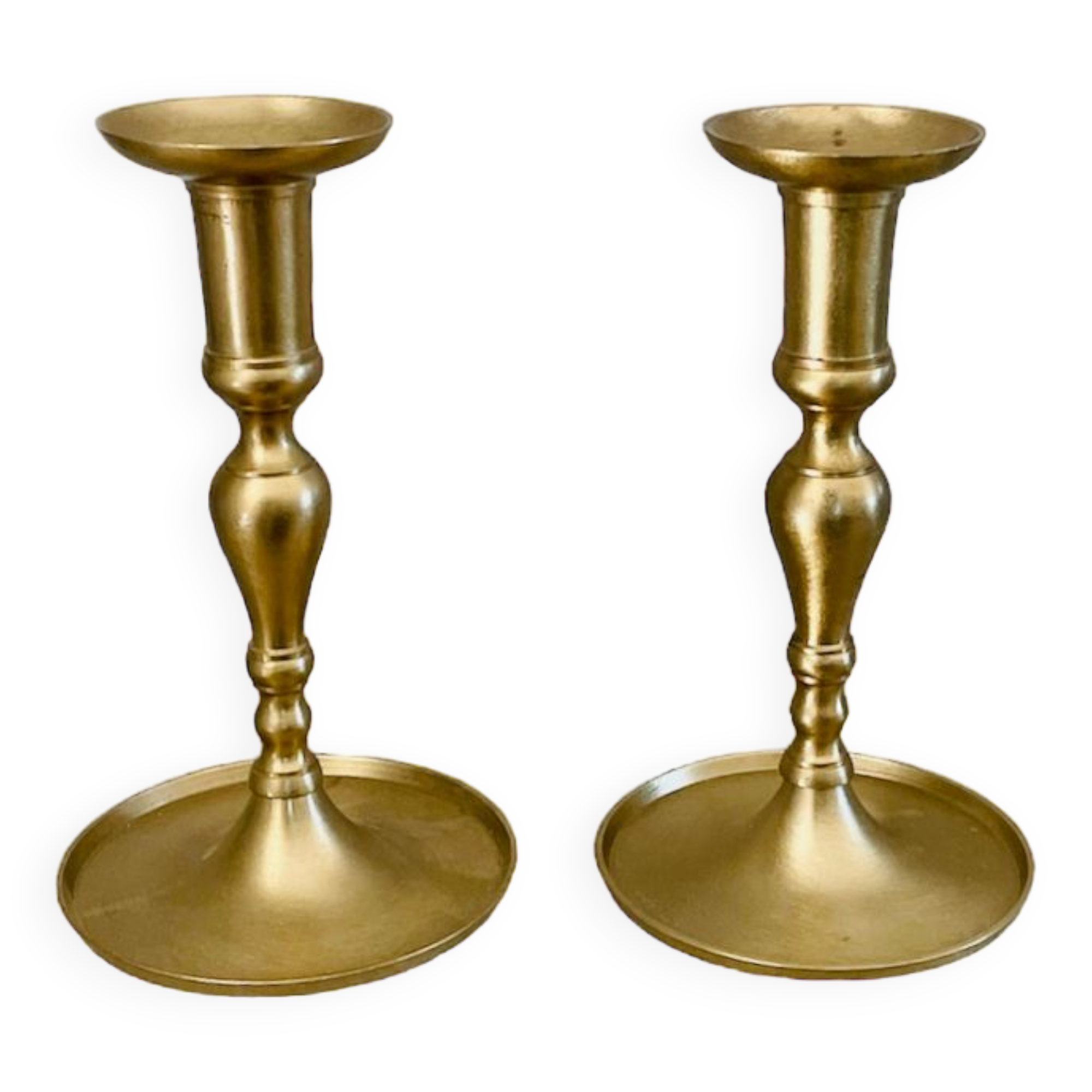Pair of brushed brass candle holders