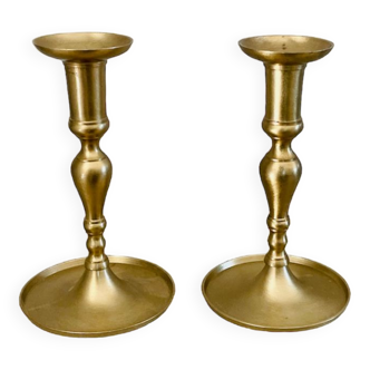 Pair of brushed brass candle holders