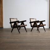 Pierre Jeanneret lounge chairs PJ-SI-29-A in teak and Cane, 1950s