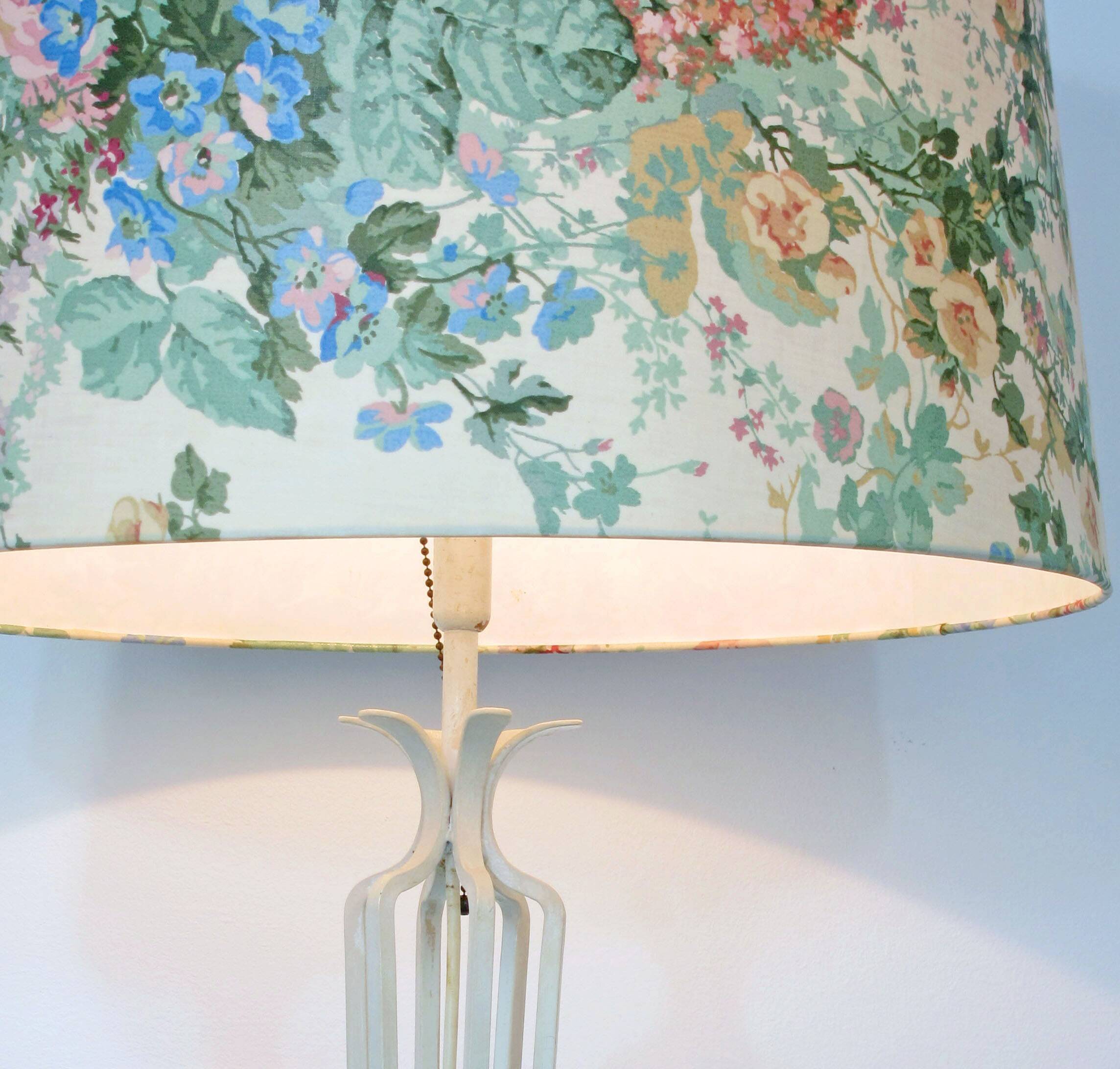 950s French Wrought Iron Decorative Floor Lamp with Flower Shade