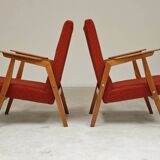Pair of Uluv red Eastern Bloc armchairs, 1960s