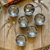 Vintage ice cream service, stainless steel cups and spoons