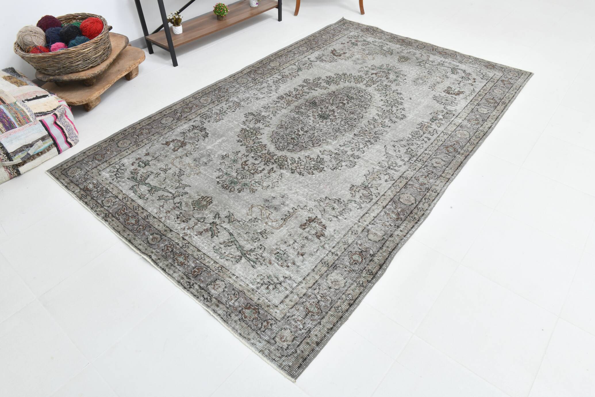 5x9 Gray & Black Oriental Vintage Rug 170x275Cm SK 6991