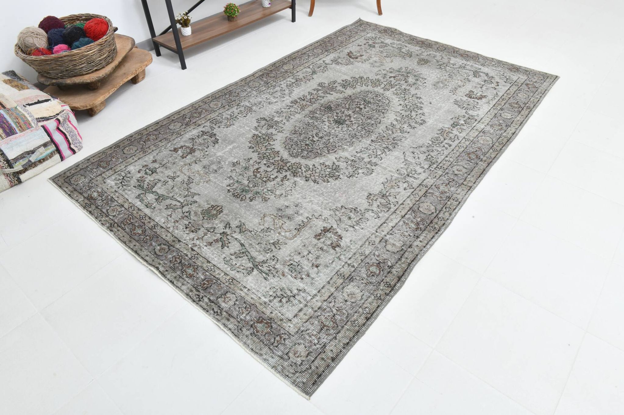 5x9 Gray & Black Oriental Vintage Rug 170x275Cm SK 6991