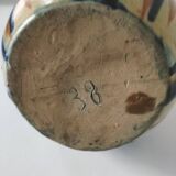 Blue stoneware pitcher with ochre drips – 1960s modernist style