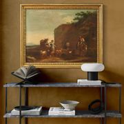 17th century bucolic landscape painting with figures, pastoral scene