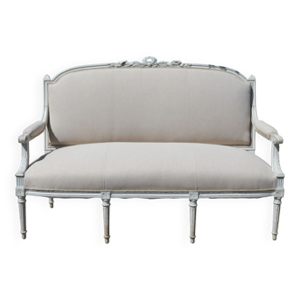 Louis XVI sofa, reupholstered old linen