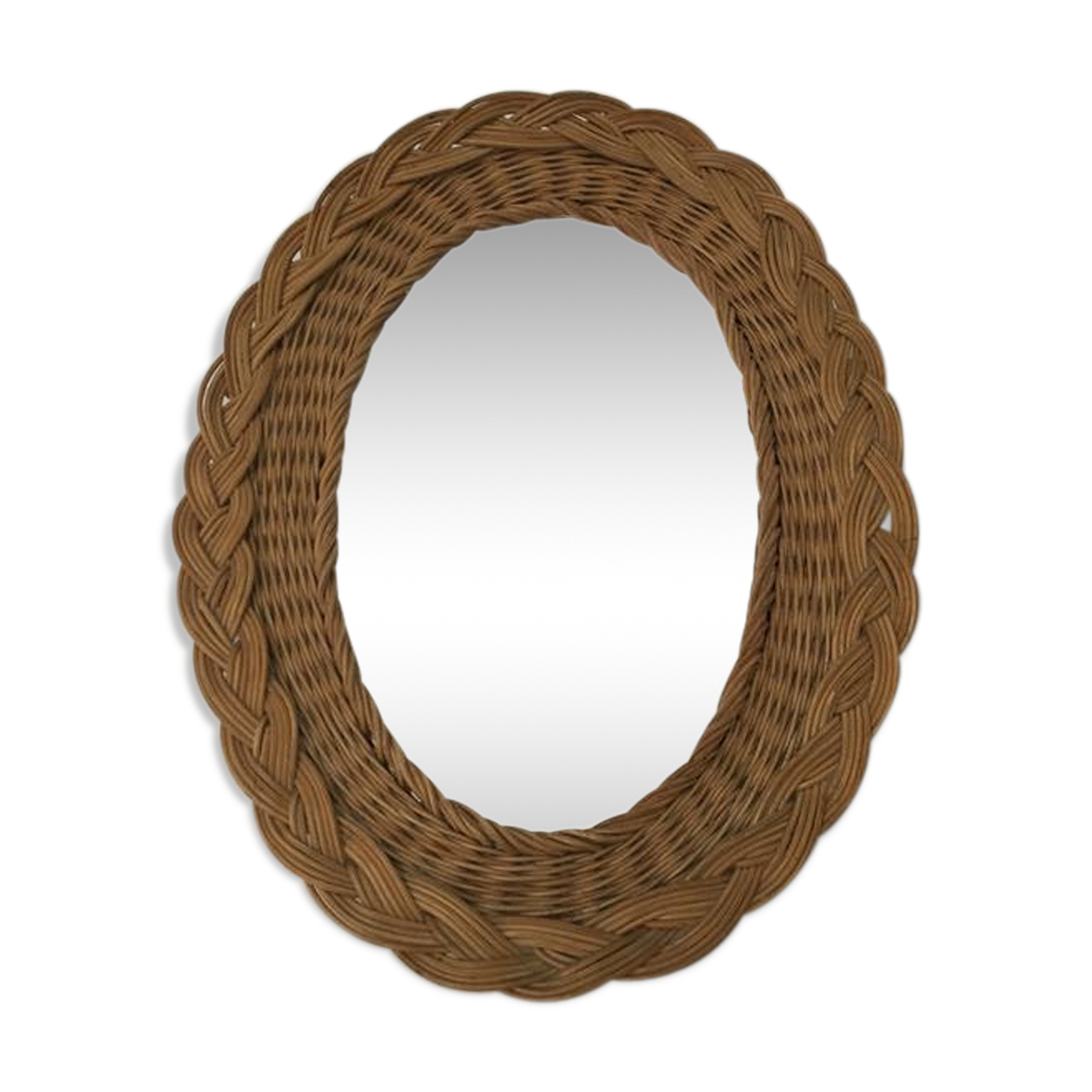 Miroir ovale vintage rotin osier
