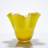 Fazzoletto vase in blown Italian glass, yellow opaline lined, Murano 1960-70.