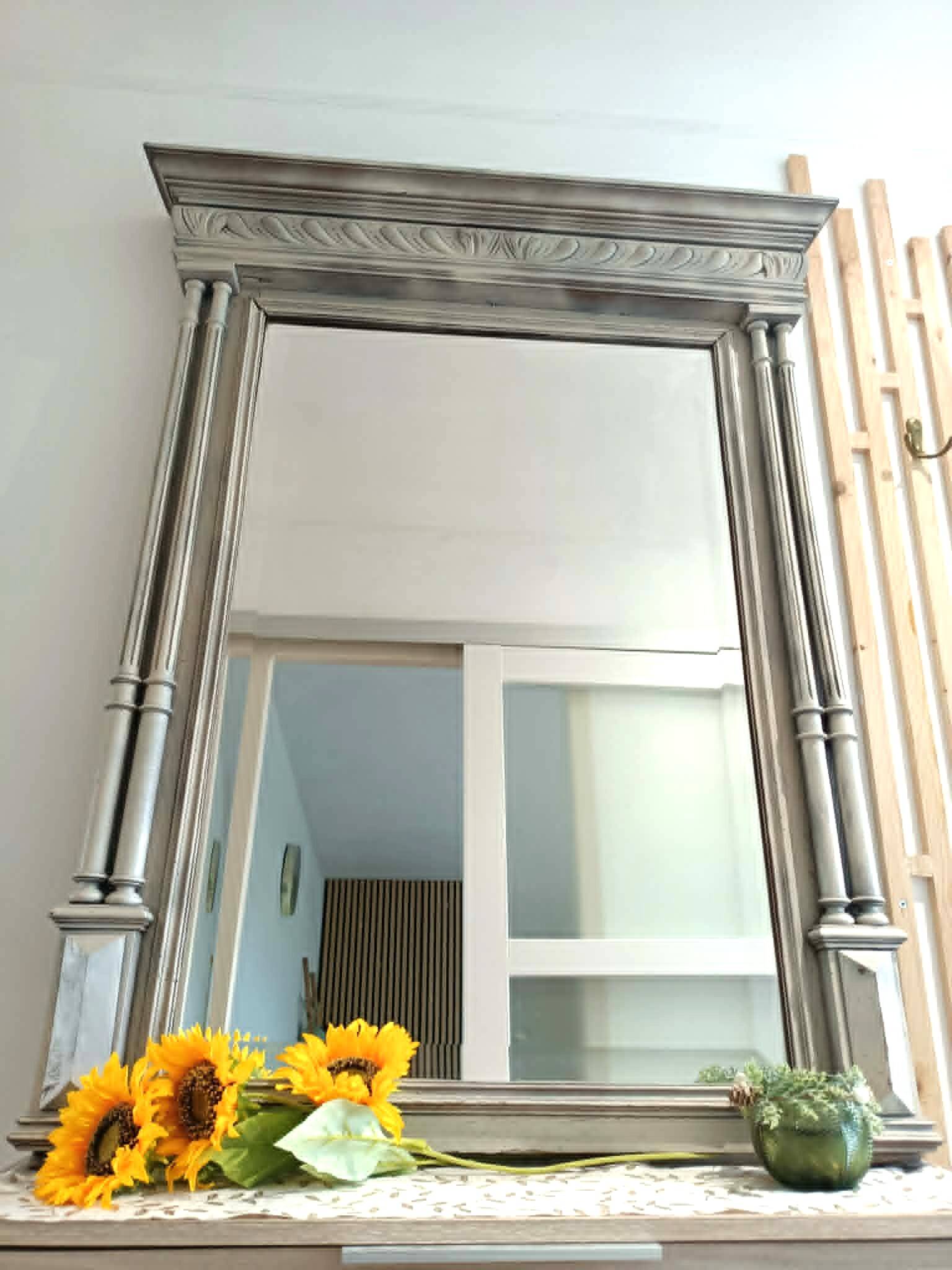 Large mirror / trumeau in patinated carved wood – antique style