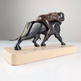 Ariadne and the Panther, Art Deco Sculpture in Wood and Brass, 1920s