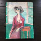 Painting portrait of elegant woman