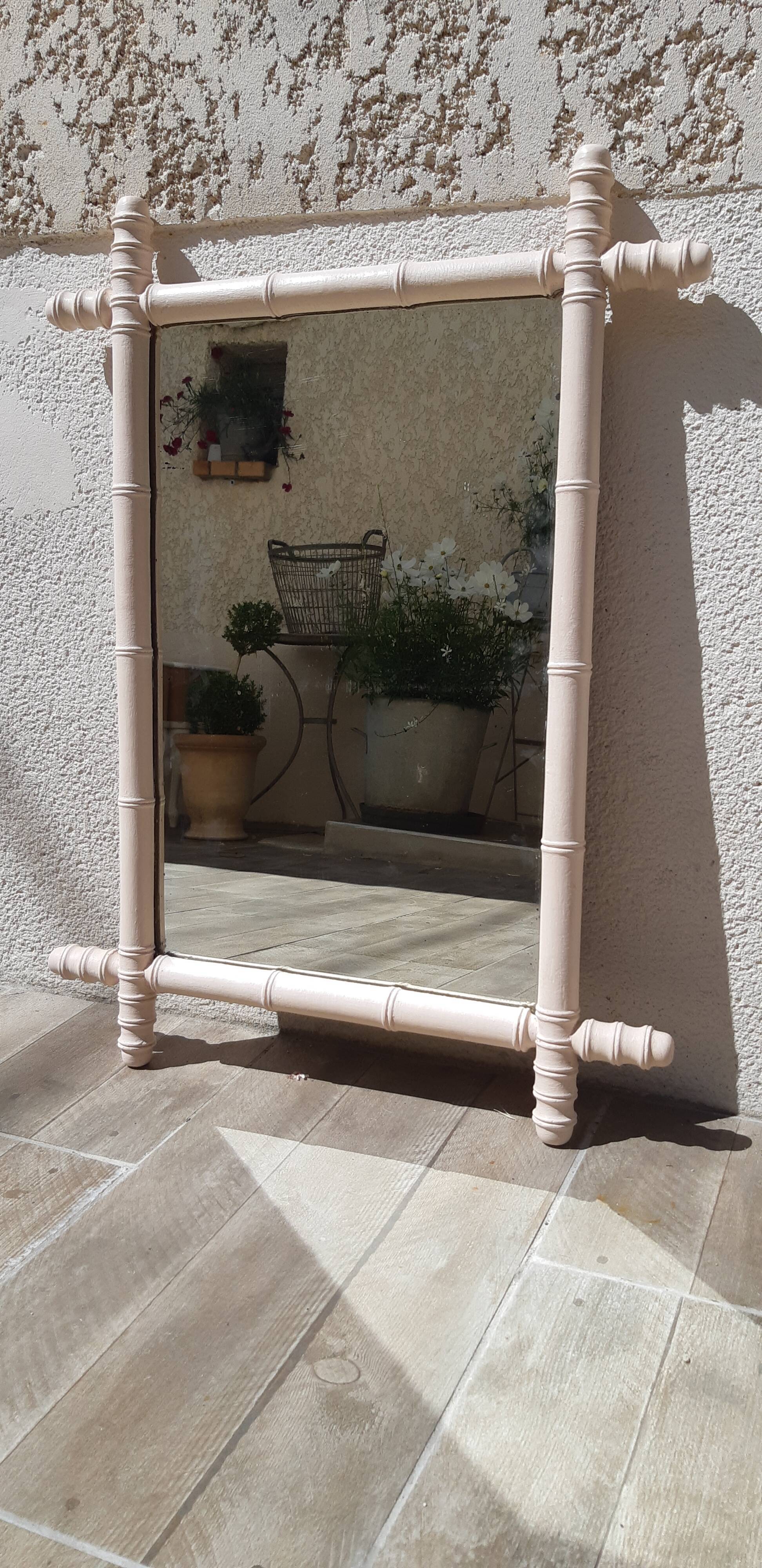Large pink bamboo mirror 54x70cm