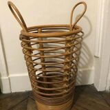 Umbrella stand with 2 handles in curved rattan and wood, circa 1960.