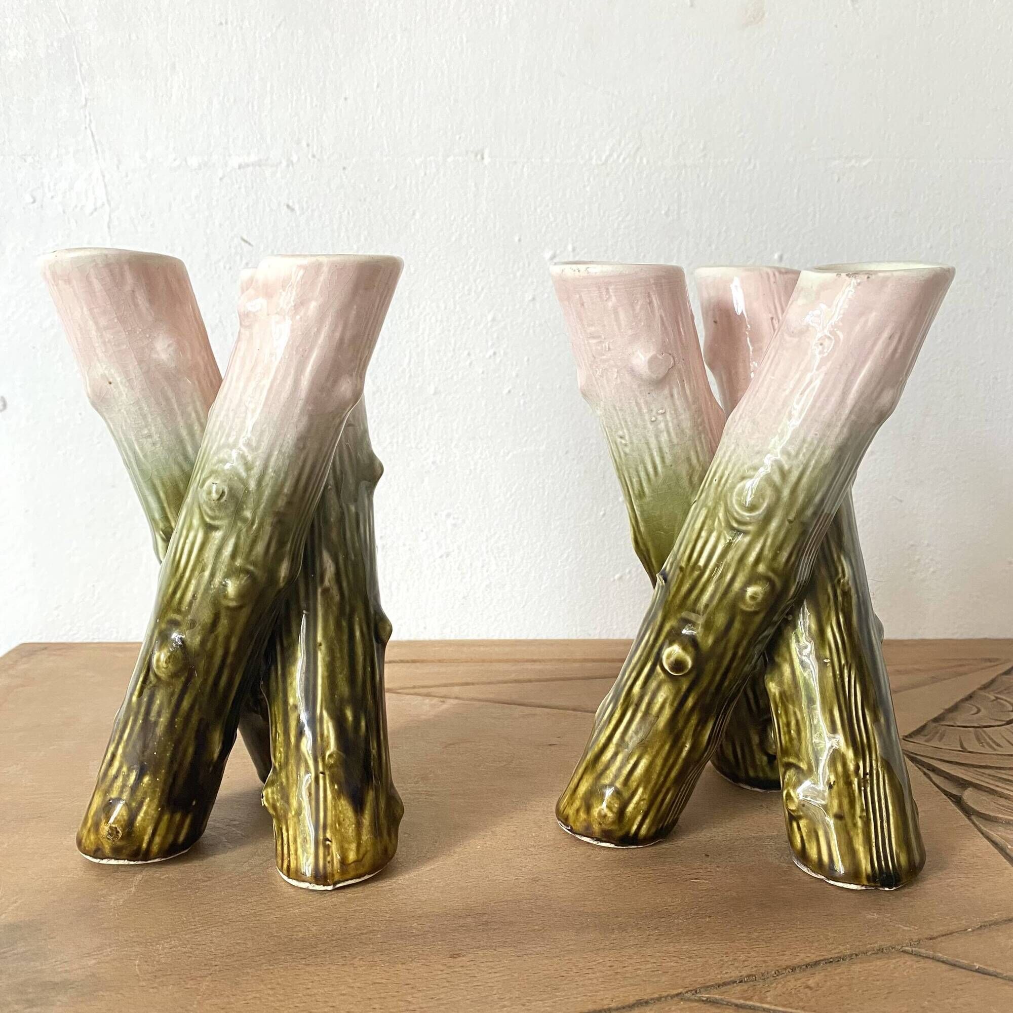 Pair of Art Nouveau branch slip vases