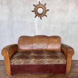 Art Deco club sofa in leather and leopard print